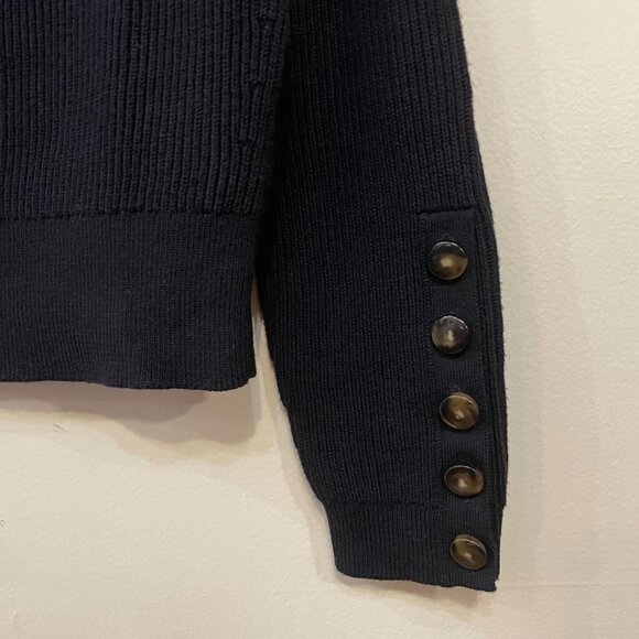EUC Sezane Sami Merino Cotton Button Cuff Sweater Navy Medium - Picture 5 of 8